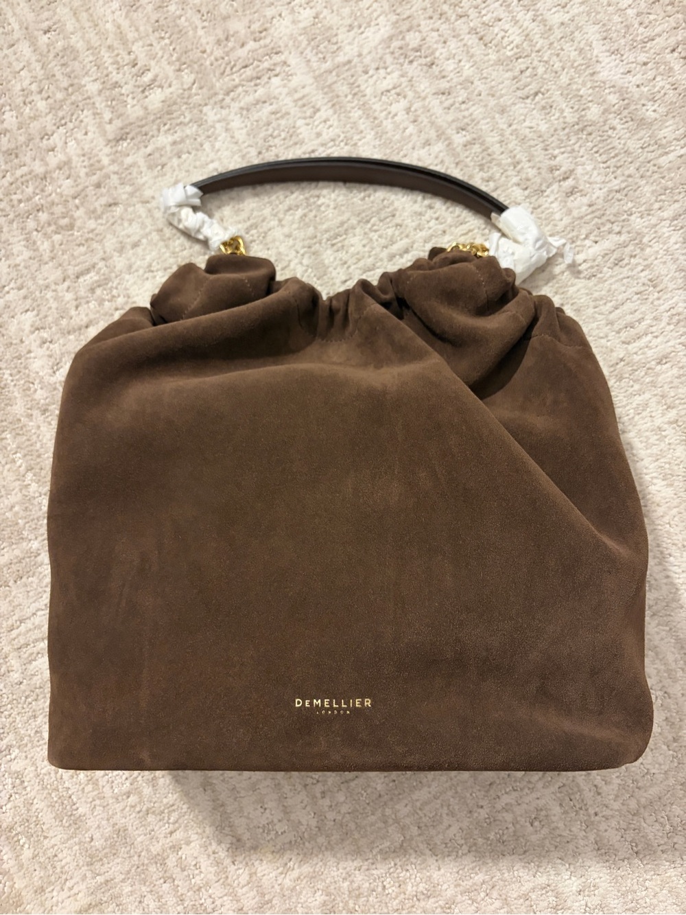 DeMellier Miami Mocha Brown Suede Drawstring Top Handle Bag brand NEW